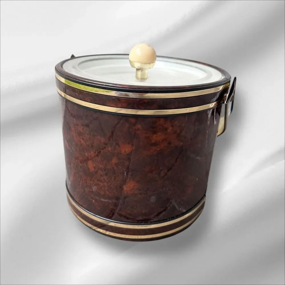 Vintage Georges Briard Ice Bucket | Mid-Century Modern Burl Wood Look | MCM